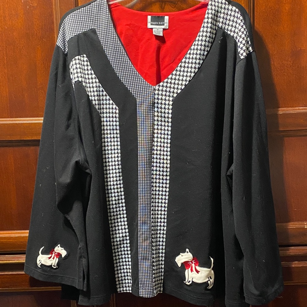 Vintage Maggie Barnes black white and red 5X pullover top with Scotty dogs